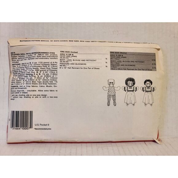 Butterick Sewing Pattern #4314 , Bonnie's Bundles 19" Dolls and Clothes - Picture 2 of 5
